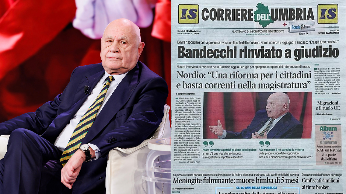 Nordio al Corriere dell'Umbria: "Anm terrorizzata perch&eacute; la riforma toglie il potere. Se vince il no vincono le procure non le opposizioni"