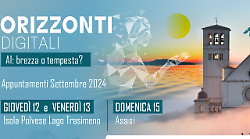 Trasimeno, all'Isola Polvese Orizzonti digitali forum sull'Intelligenza Artificiale.  Firma di un manifesto etico al Cortile di Francesco