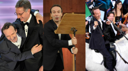 Roberto Benigni torna in tv con Il sogno, tutti gli show e le apparizioni a Sanremo: l'entrata a cavallo, la battuta sul Papa e il bacio a Carlisi
