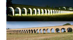 Gli archi dell'acquedotto vasariano si illuminano con un effetto sorprendente