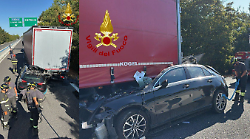 Incidente sul raccordo RA6 tra un auto e un camion. Ci sono feriti 