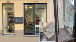 Furto di occhiali di lusso nel negozio di Corso Italia: vetrina spaccata con pilone di cemento del bar