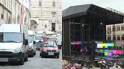 Perugia, le pietre di Corso Vannucci tra camion, furgoni, fiere e palchi