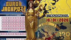 Eurojackpot, estrazione e numeri vincenti di oggi venerd&igrave; 16 gennaio