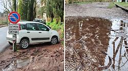 Fango e parcheggi selvaggi: viale Roma a Perugia vietata ai pedoni