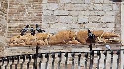 Il 'Pane Alfabeto' di Penone esposto per la mostra su San Francesco: sul balcone di Palazzo Baldeschi i piccioni svelano l'opera. Le foto