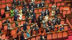 Standing ovation di FdI per la premier Meloni dopo l'intervento di Malan in Senato