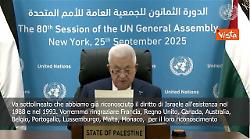 Abu Mazen (Anp): Grazie a chi ha riconosciuto Palestina, esortiamo tutti gli Stati a farlo