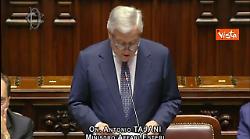 Tajani: Orgoglioso di rappresentare Italia, ha fatto molto per i gazawi. Applauso della maggioranza