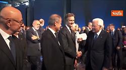 Mattarella lascia il Terminal 5 di Fiumicino dopo la cerimonia per il 65esimo dello scalo