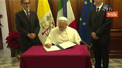 Papa Leone XIV a sorpresa in Senato, ecco la dedica lasciata dal Pontefice