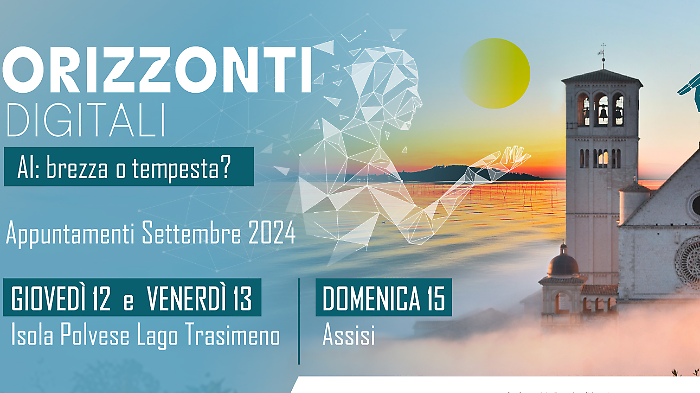 Trasimeno, all'Isola Polvese Orizzonti digitali forum sull'Intelligenza Artificiale.  Firma di un manifesto etico al Cortile di Francesco