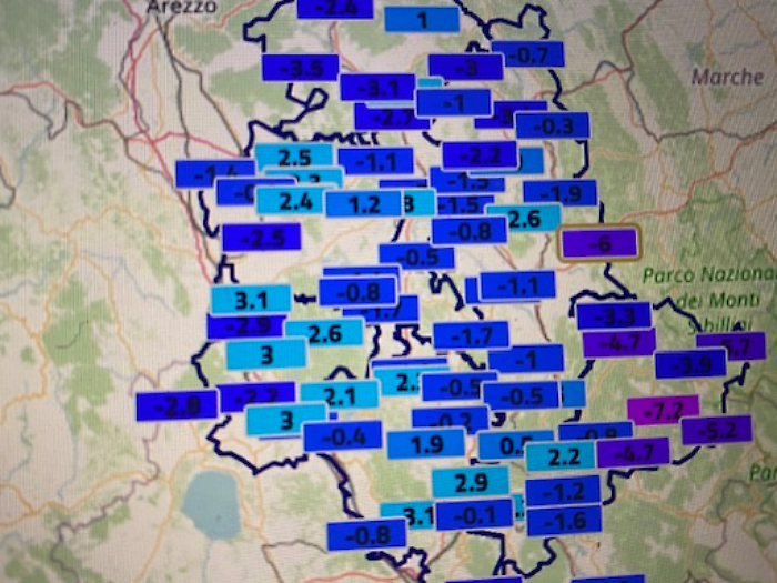 Termometro sotto zero in Umbria