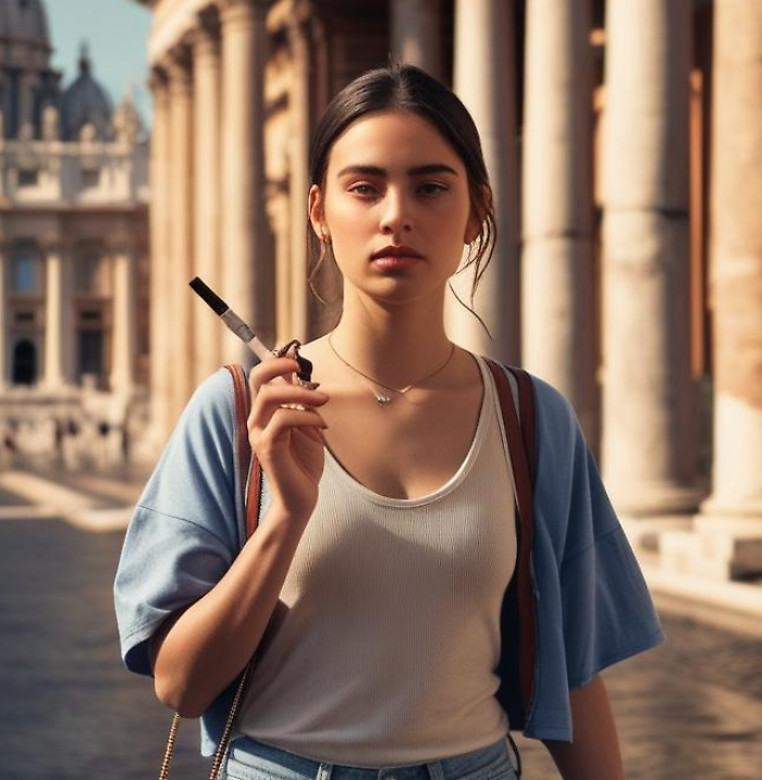 donna che fuma sigaretta elettronica