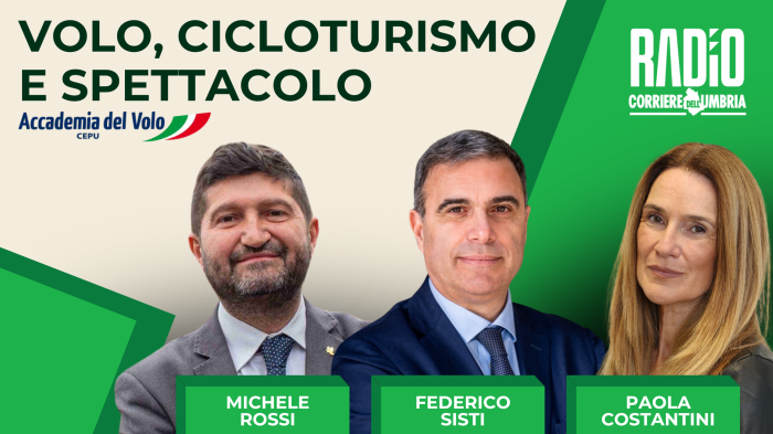 Volo, cicloturismo e spettacolo nella nuova puntata di Umbria in diretta: tutti gli ospiti