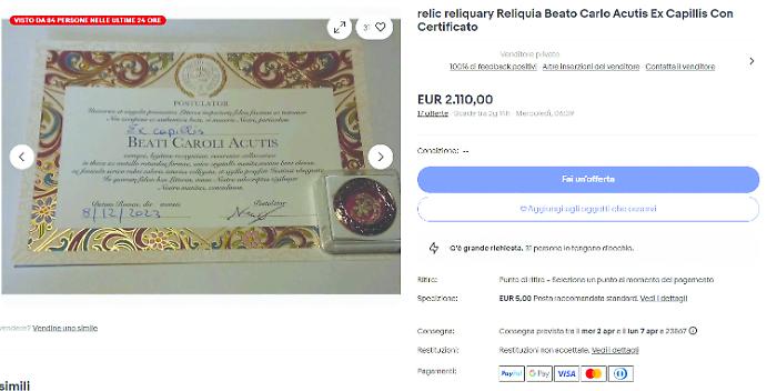 Reliquie di santi dell'Umbria in vendita su internet. Per i capelli di Carlo Acutis asta on line