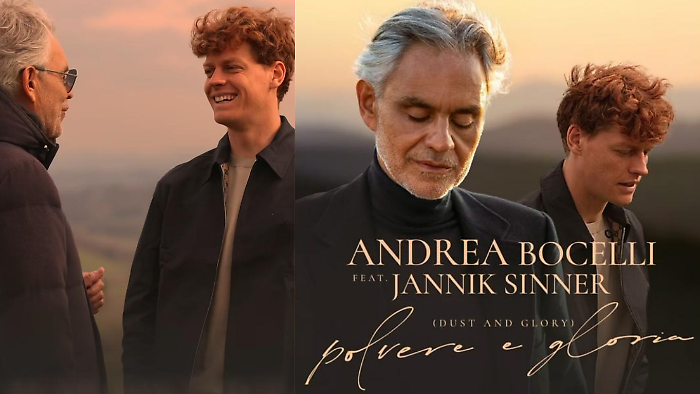 Jannik Sinner e Andrea Bocelli, la collaborazione che non ti aspetti: Polvere e Gloria fuori domani 