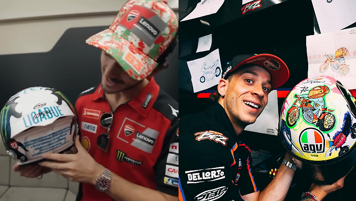 Motgp, tutti i caschi speciali al Mugello: dalla dedica di Bagnaia a Ligabue, a quello di Bezzecchi disegnato dai bimbi del Regina Margherita