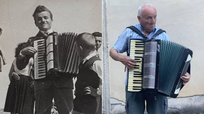 Torna a suonare la fisarmonica sullo stesso luogo dopo 70 anni: l'emozionante gesto dell'88enne Carlo Micanti