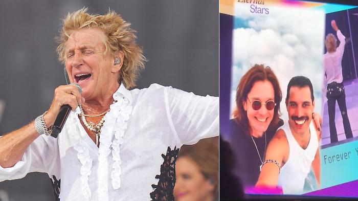 Ozzy Osbourne fa selfie in paradiso con le star della musica defunte: il video tributo della discordia proiettato da Rod Stewart 