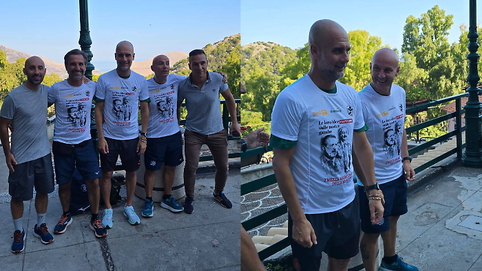 Guardiola fa visita al Santuario di Santa Rosalia con la maglia di Falcone e Borsellino: "Le loro idee corrono sulle nostre gambe"