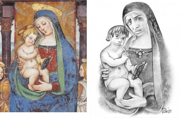 Dalla Madonna del Gonfalone a una Madre di Gaza: la bellissima opera realizzata usando soltanto la penna Bic