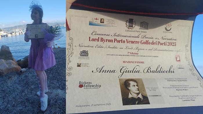 Premio a Porto Venere per Anna Giulia Baldicchi: la giovane tifernate si distingue con un’opera su Shelley
