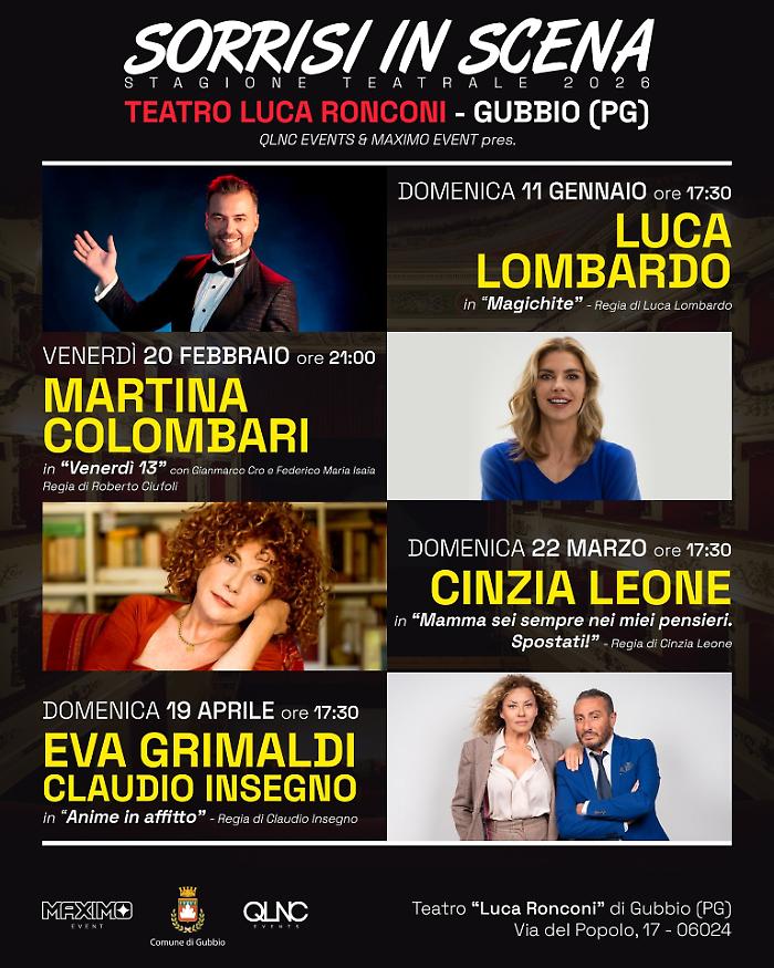 Nuova rassegna teatrale "Sorrisi in Scena": Luca Lombard, Martina Colombari, Eva Grimaldi, Claudio Insegno e Cinzia Leone al Teatro Luca Ronconi. Ecco il programma