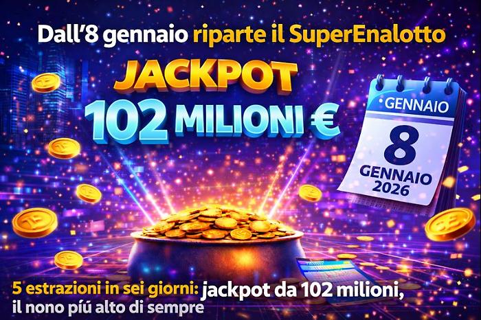 Superenalotto, riparte la caccia al 6 da 102 milioni. Scorpacciata di estrazioni: 5 in 6 giorni, il calendario