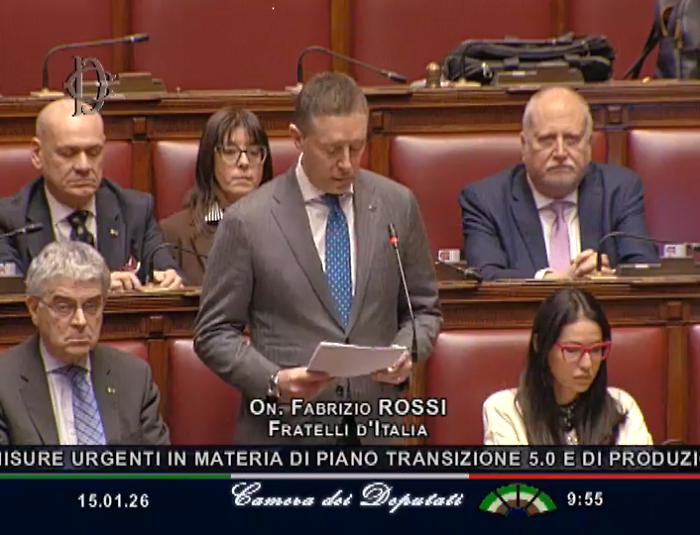 Fabrizio Rossi, deputato FdI, in aula per la discussione sul decreto transizione 5.0