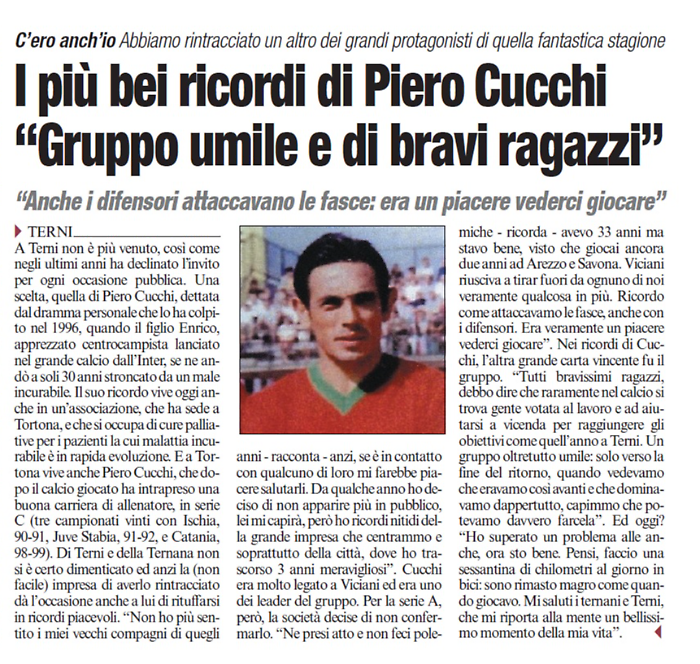 Quando Cucchi interruppe il silenzio e ricord&ograve; con il Corriere dell&rsquo;Umbria i 40 anni dalla promozione in serie A