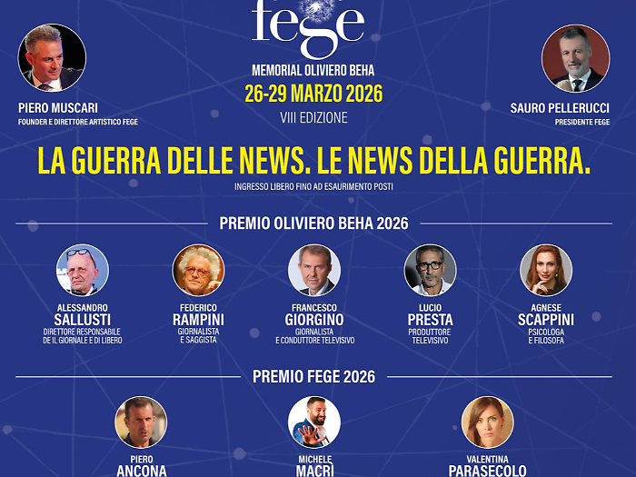 A Terni dal 26 al 29 marzo l'8&deg; Festival di Editoria e Giornalismo Emergente (Fege): attesi Sallusti, Giorgino, Rampini, Presta e Scappini per il Premio Oliviero Beha