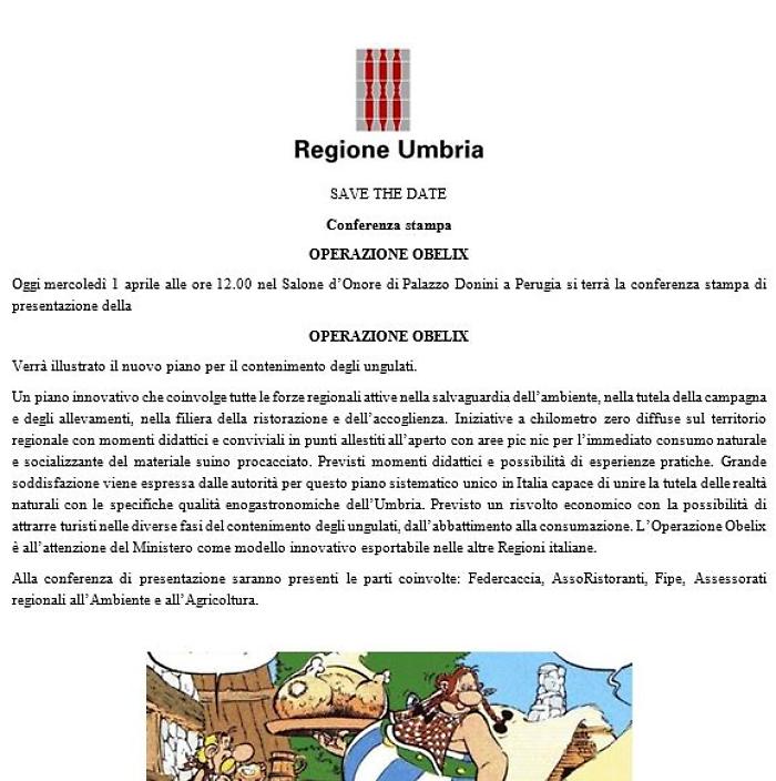 Pesce d'aprile alle redazioni dell'Umbria: l'Operazione Obelix tra picnic e abbattimenti di cinghiali