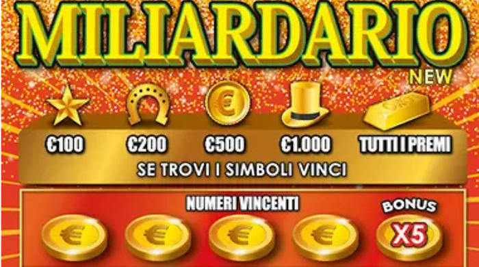 Gratta e vince 20 mila euro. Colpo a Montefalco con con il Miliardario New