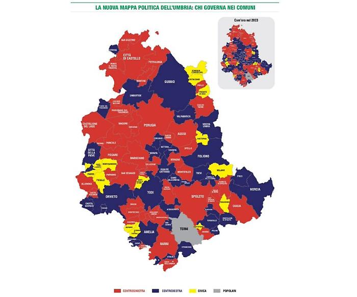 Umbria, la nuova mappa politica della regione dopo i ballottaggi: ecco chi governa nei comuni