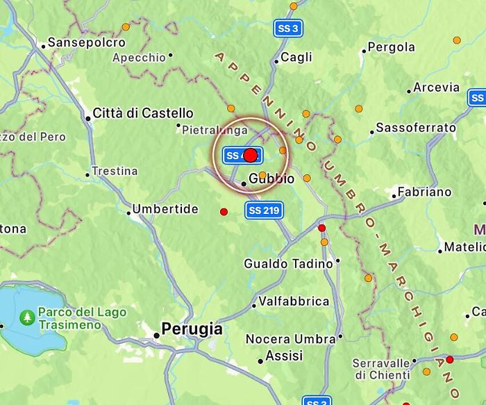 Terremoto in Umbria, registrata lieve scossa di magnitudo 3 con epicentro vicino a Gubbio