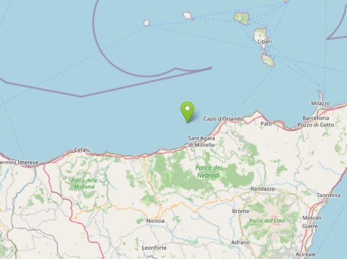 Scossa di terremoto di magnitudo 3.3 in mare al largo costa messinese